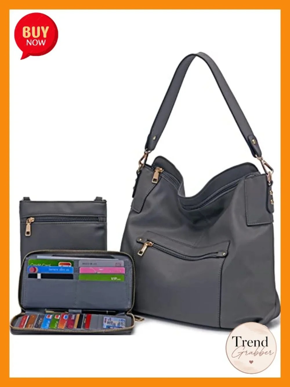 Large Hobo Crossbody Bag Wallet Set Women Faux Leather Shoulder Handbag